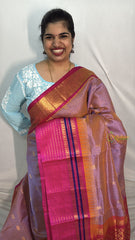 Vriksham Vriksham Double Shaded Light Lavender With Gold Doted & Pink Border Silk Cotton Saree-VS4631