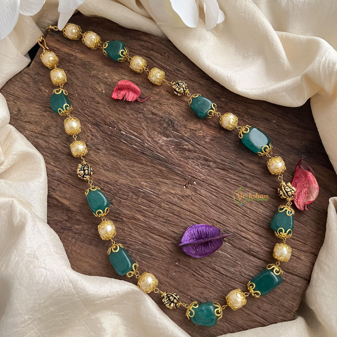 Fancy Green Stone Golden Pearl Maala Neckpiece-G14990