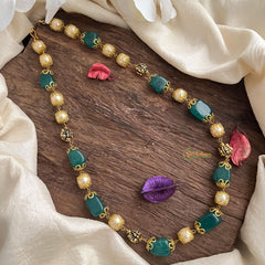 Fancy Green Stone Golden Pearl Maala Neckpiece-G14990
