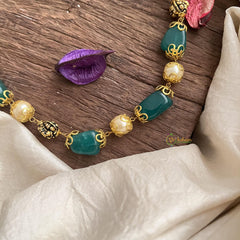 Fancy Green Stone Golden Pearl Maala Neckpiece-G14990