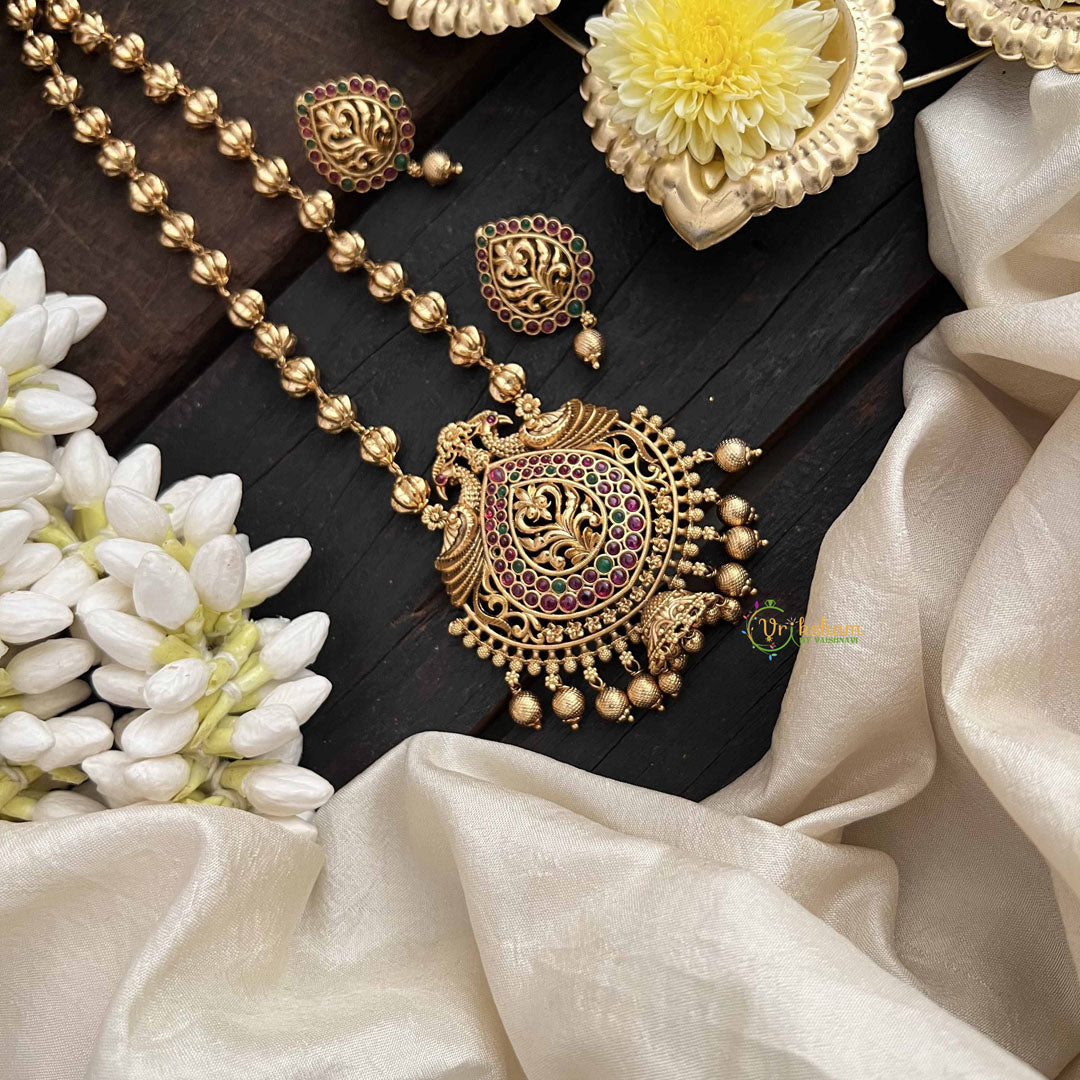 Vriksham Traditional Gold Leaf Pendant Long Neckpiece-Gold Bead-G20551