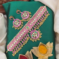 Classic White Red Green Stone Half Moon Style Choker-Vriksham-G22513