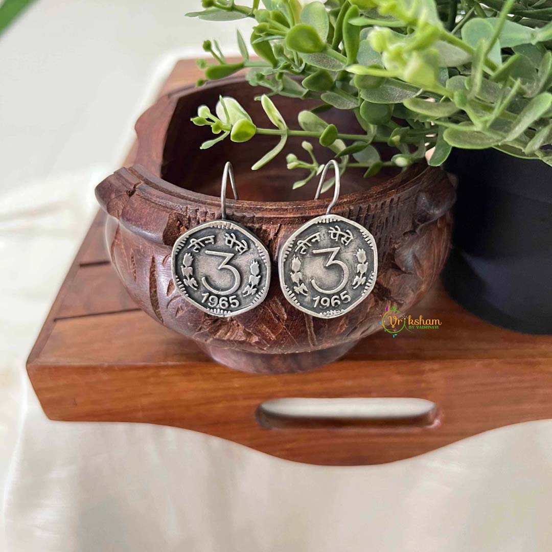 Vriksham Vintage Indian 1965 3-Paise Coin Earrings-S1120