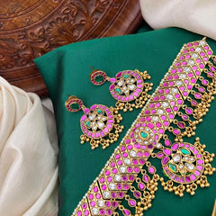 Classic White Red Green Stone Half Moon Style Choker-Vriksham-G22513