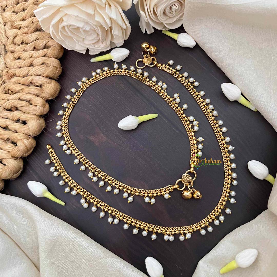 Vriksham Minimalist Golden Chain With Pearls Drop Anklet-G21246