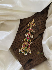 Premium Kundan Jadau Peacock Maang Tikka -Green Bead and Pearls - J2007