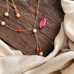 Single Stand Pearl Coral Maala Neckpiece-G14979