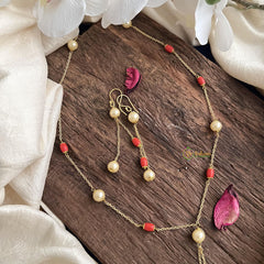 Single Stand Pearl Coral Maala Neckpiece-G14979
