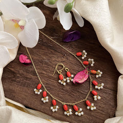 Single Stand Pearl Coral Maala Neckpiece-G14980