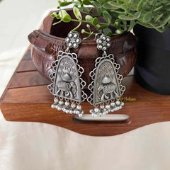 Vriksham Oxidized Silver Elephant Motif Statement Earrings-S1124