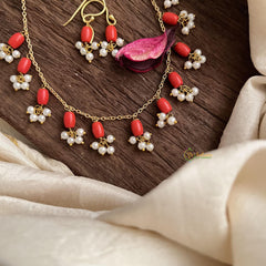 Single Stand Pearl Coral Maala Neckpiece-G14980