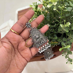 Vriksham Oxidized Silver Elephant Motif Statement Earrings-S1124