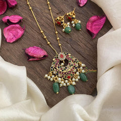 Vriksham Designer Navrathna Pendant Chain-Pearls-Green Bead-G15623