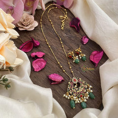 Vriksham Designer Navrathna Pendant Chain-Pearls-Green Bead-G15623
