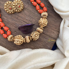 Layered Gold Alike Beaded Coral Mala-G15034