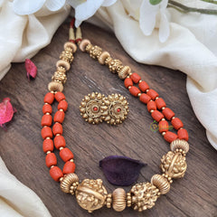 Layered Gold Alike Beaded Coral Mala-G15034