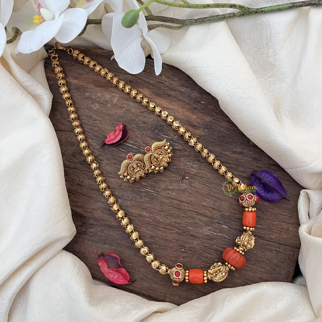 Golden Polish Elephant Beaded Mala-Coral-G15033