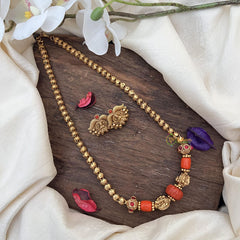Golden Polish Elephant Beaded Mala-Coral-G15033