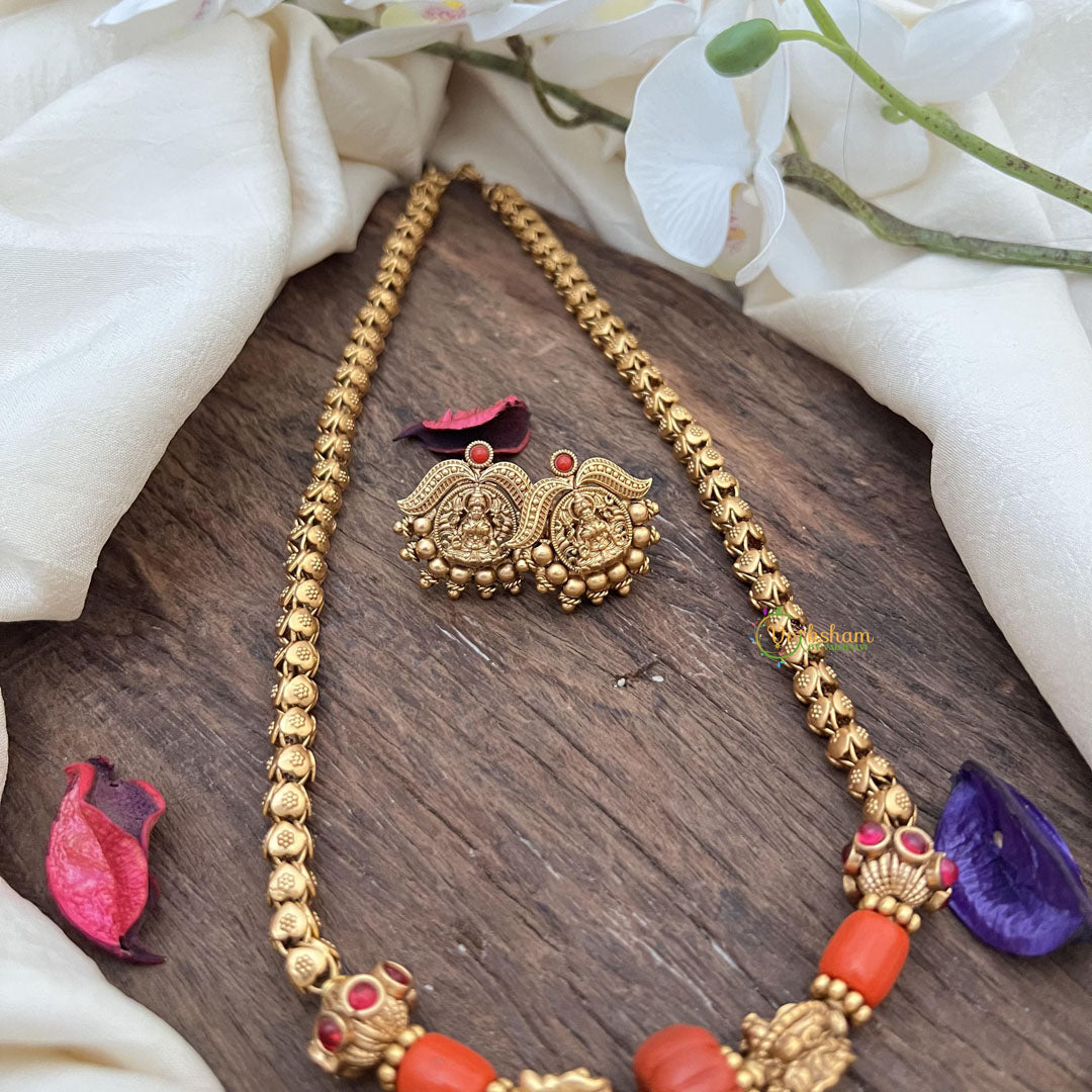 Golden Polish Elephant Beaded Mala-Coral-G15033