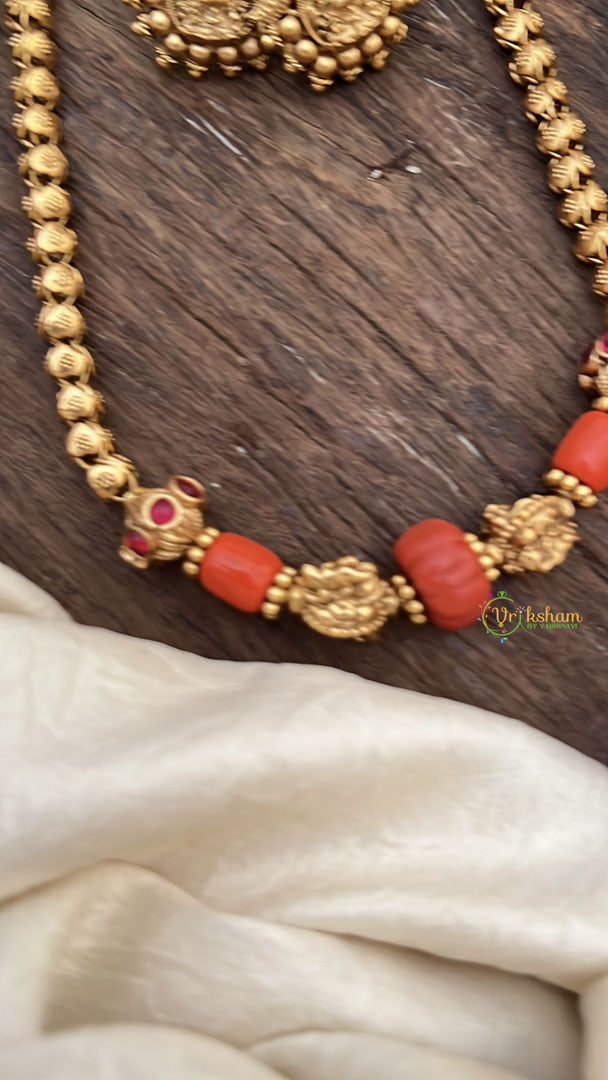 Golden Polish Elephant Beaded Mala-Coral-G15033