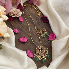 Vriksham Designer Pendant Chain-Red-Pearls-Green Bead-G15621