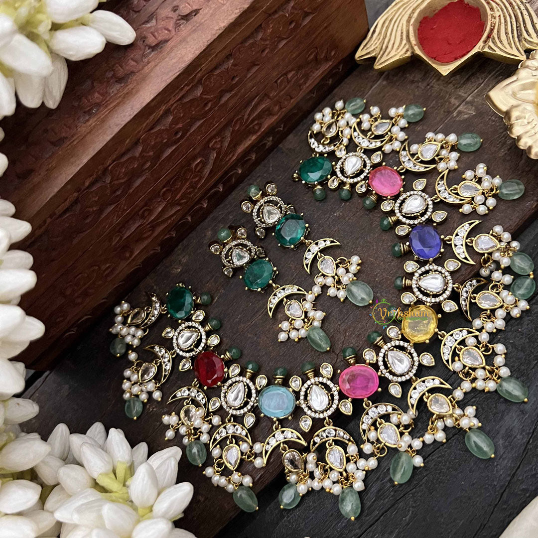 Vriksham Multi Color Moon Drop Style With AD Stone Statement Choker Neckpiece-G20523