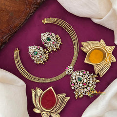 AD Pear Shape Pendant Hasli Necklace-Gold Bead-Vriksham-G22516