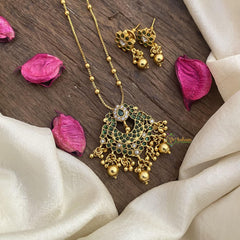 Vriksham Designer Pendant Chain-Green-Golden Bead-G15616