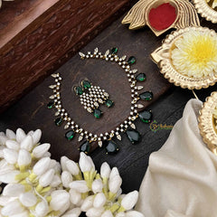 Vriksham Minimalist Golden Pear Green Drop With AD Stone Short Neckpiece-G20520