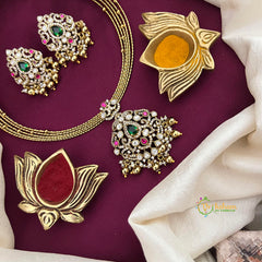 AD Pear Shape Pendant Hasli Necklace-Gold Bead-Vriksham-G22516