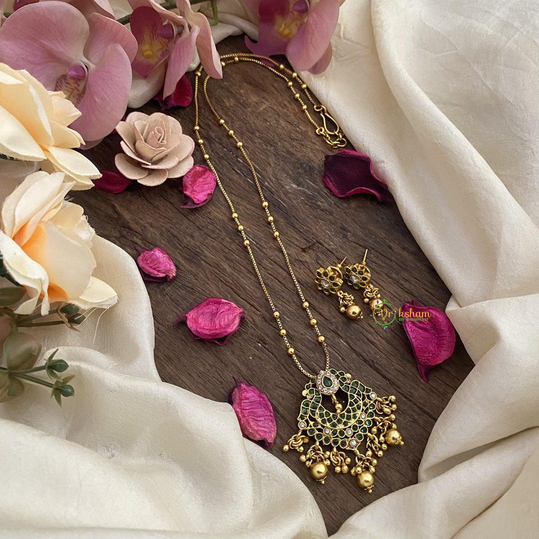 Vriksham Designer Pendant Chain-Green-Golden Bead-G15616