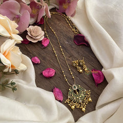 Vriksham Designer Pendant Chain-Green-Golden Bead-G15616