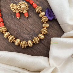 Simple Gold Alike Beaded with Coral Mala-G15050