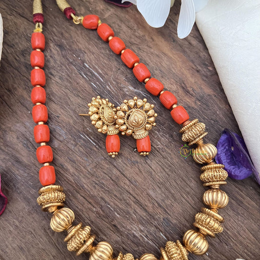 Simple Gold Alike Beaded with Coral Mala-G15050