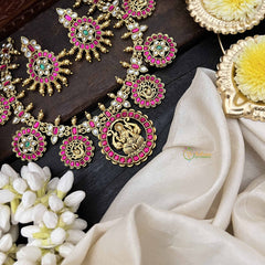 Vriksham Classic Gold-Plated Lakshmi Coin Guttapusalu Short Neckpiece-Red White-G20535