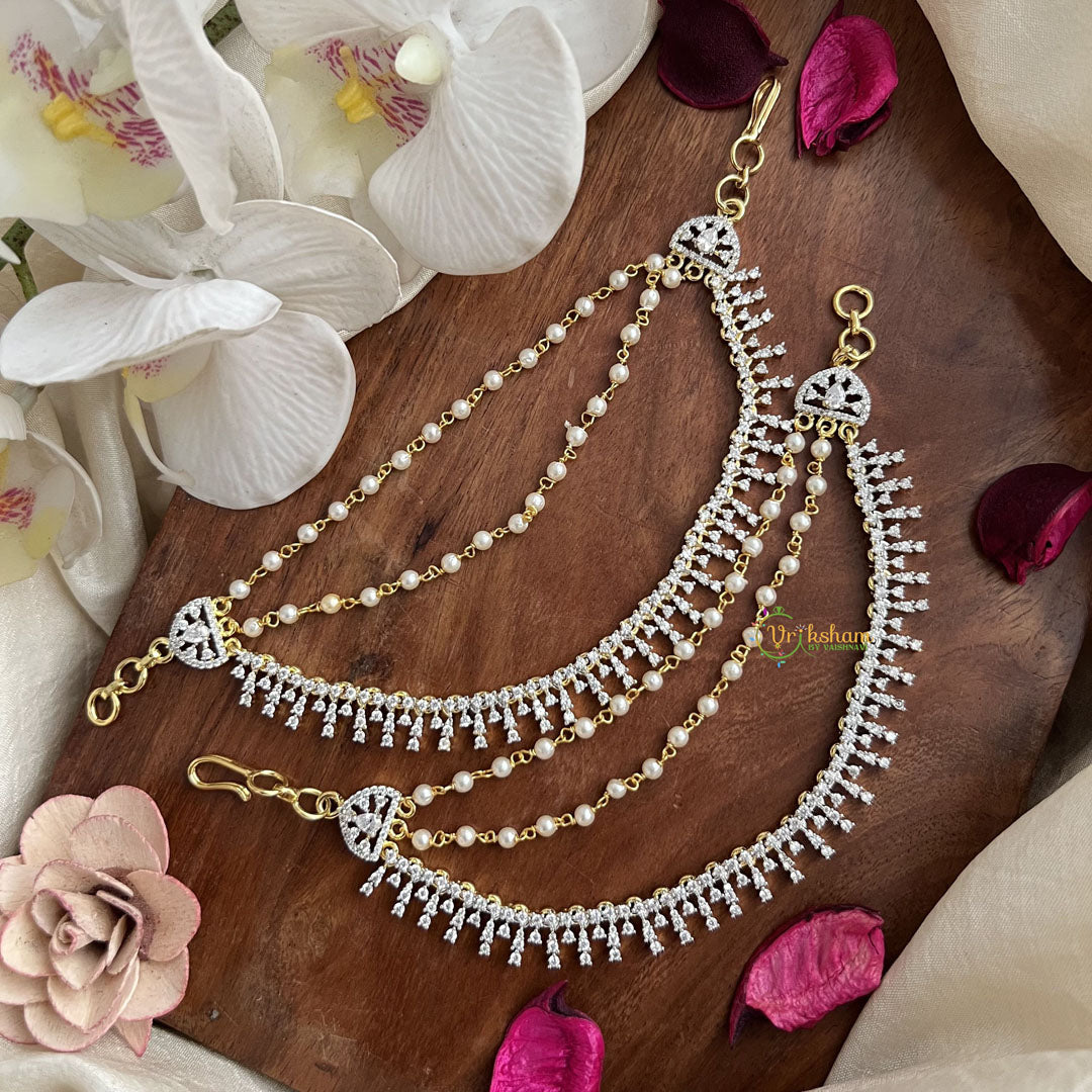 Vriksham Pearl & CZ Diamond Look  AD Stone 3 Layer With Pearls Maatil-G19971