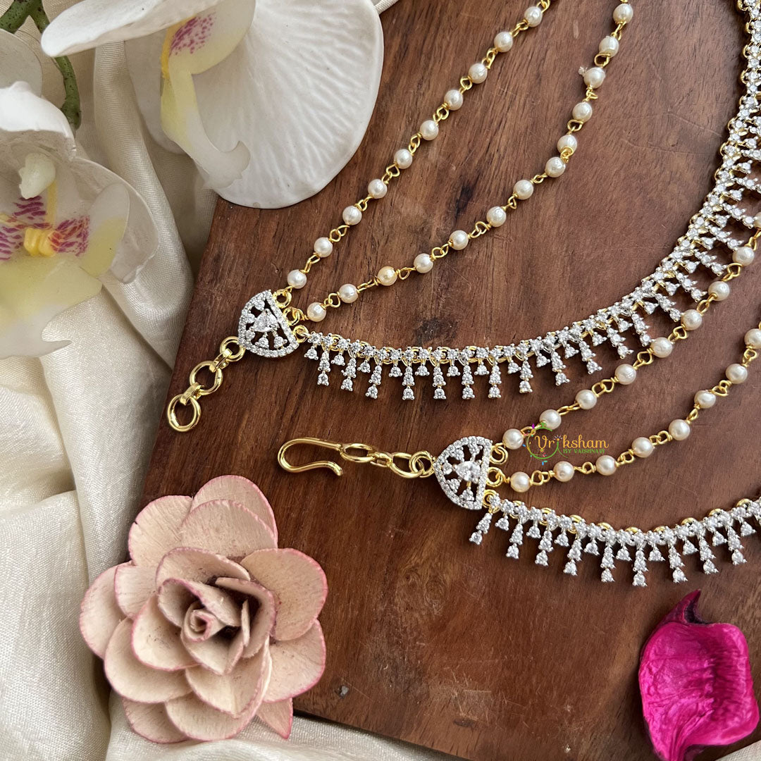 Vriksham Pearl & CZ Diamond Look  AD Stone 3 Layer With Pearls Maatil-G19971