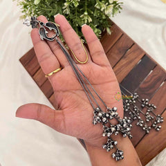 Vriksham Dual-Tone Oxidized Tribal Statement Featuring Long Cascading Bell Chains Earrings-S1131