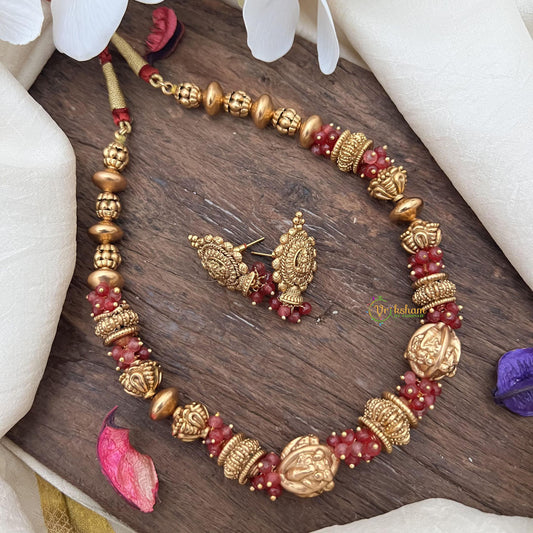 Gold Beaded with Maroon Bead Mala-G15043