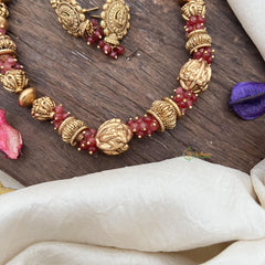 Gold Beaded with Maroon Bead Mala-G15043