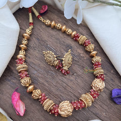 Gold Beaded with Maroon Bead Mala-G15043