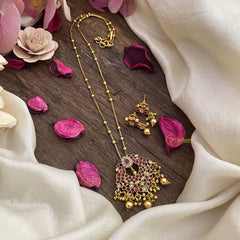 Vriksham Designer Pendant Chain-Red-Golden Bead-G15617