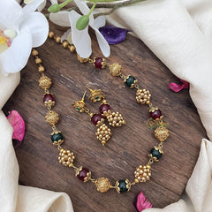 Gold Look Alike Beaded Mala-Maroon Green-G15028