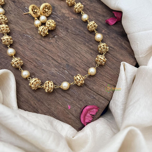 Gold Look Alike Beaded with Pearl Mala-G15025