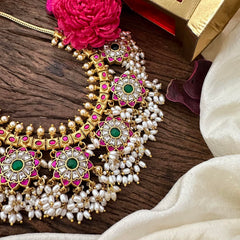 Elegant Jadau Kundan Floral Guttapusalu-Rice Pearl-J2325