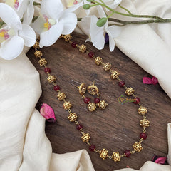 Gold Look Alike Beaded Mala-Maroon-G15026