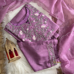 Lavender Stitched Suit Set - Dola Silk - VS3848