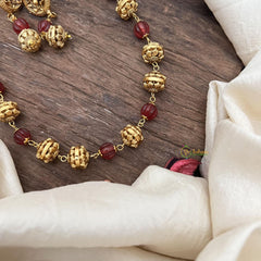 Gold Look Alike Beaded Mala-Maroon-G15026