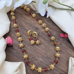 Gold Look Alike Beaded Mala-Maroon-G15026