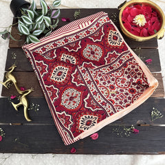 Vriksham Red Striped Print Designer Ajrakh Modal Silk Saree-VS4650